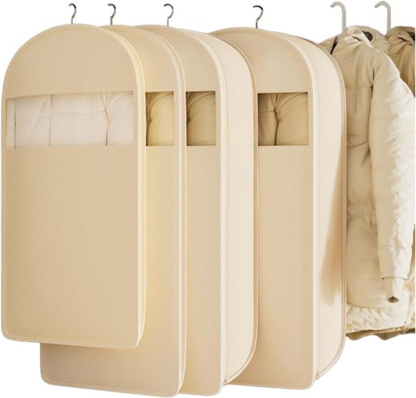 Two accordion-pleated garment bags to protect clothes from stains (off-white, 35 inches)