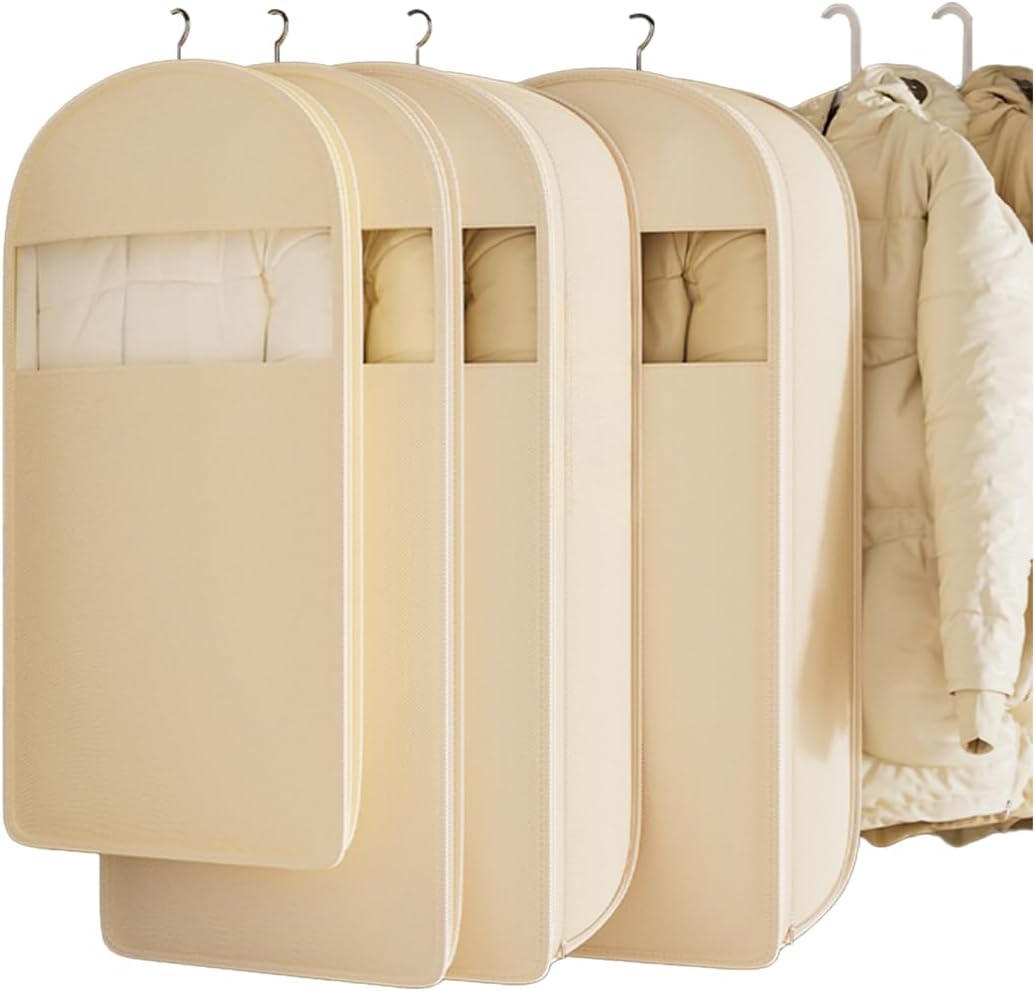 Two accordion-pleated garment bags to protect clothes from stains (off-white, 35 inches)