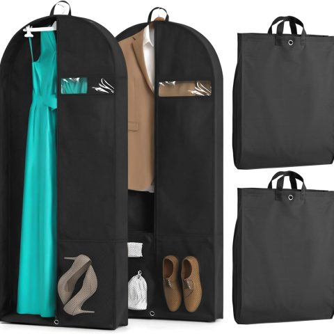 2-pack of padded travel bags for closet and clothing storage (black, 2-pack, 43 inches)