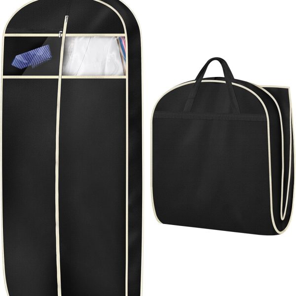 43-inch padded travel suit bag with accessory zippered pocket, suitable for closet storage.