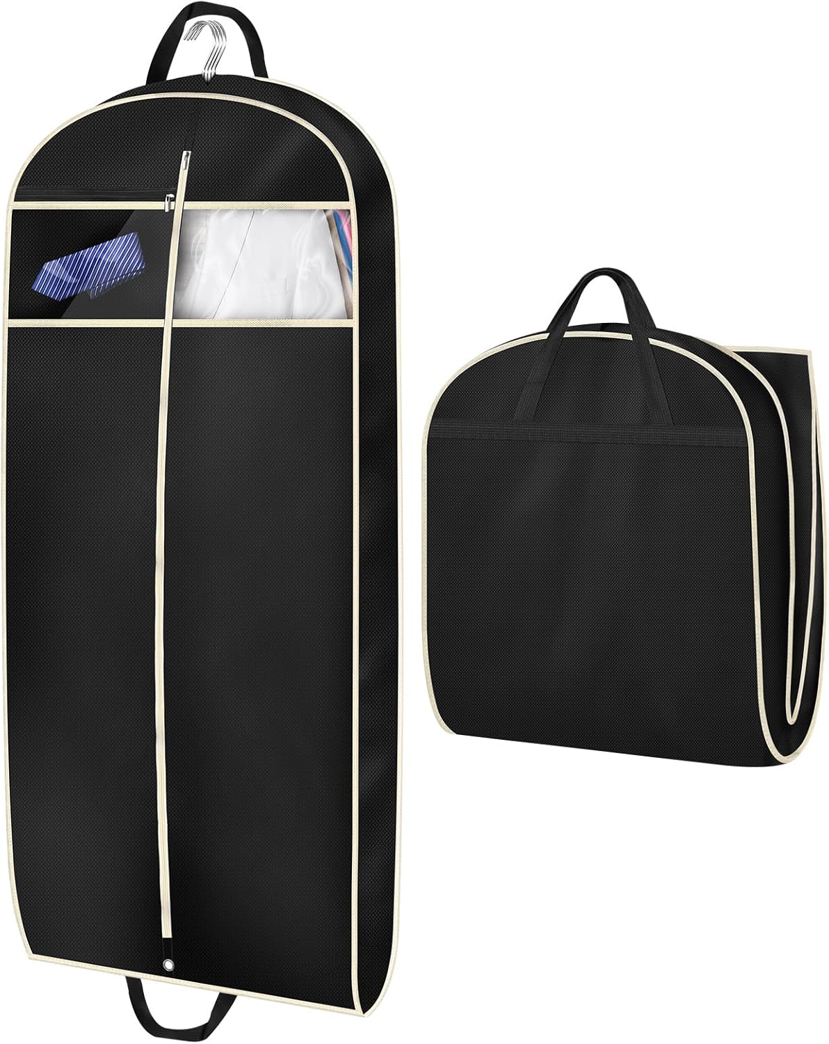 43-inch padded travel suit bag with accessory zippered pocket, suitable for closet storage.