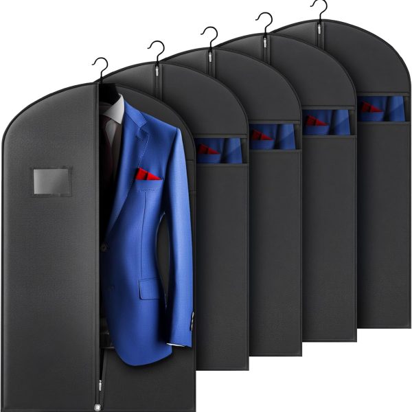 5-pack 40-inch storage bags, travel and storage dual-purpose, can be placed in closets or used to hang clothes, black.