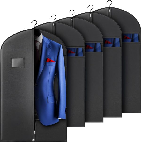 5-pack 40-inch storage bags, travel and storage dual-purpose, can be placed in closets or used to hang clothes, black.