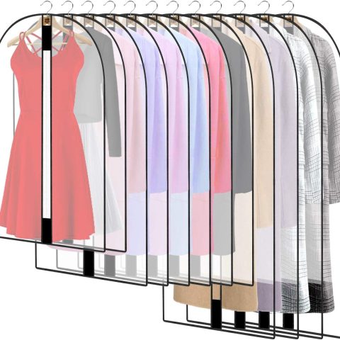 12-Pack Breathable Zippered Garment Covers, Hanging Garment Covers, Suitable for Wardrobe Storage and Travel