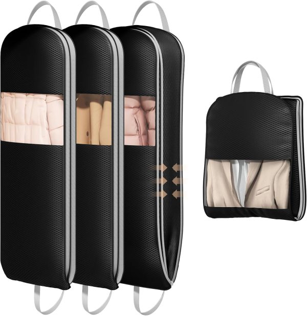 3-Pack 54-inch Garment Hanging Bags - Space-Saving Compact Travel Bag Set with Shell for Closet Storage, Handles, and Clear Window.
