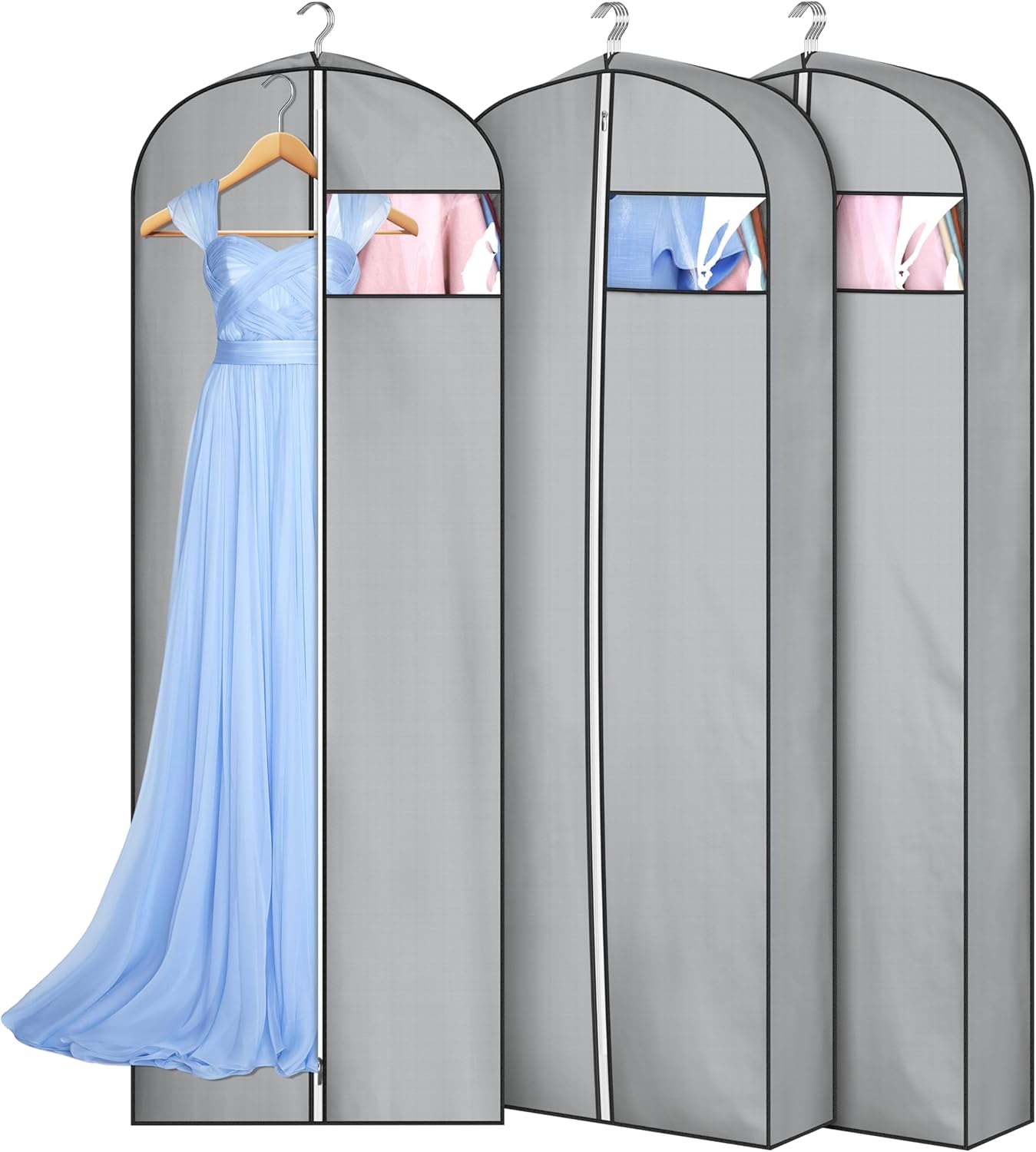 4-inch thickened accordion-style garment bags, suitable for hanging clothes in the closet, 3-pack