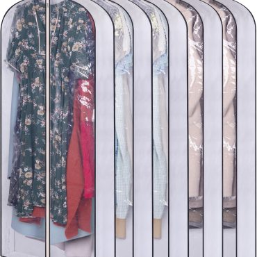 60-inch long hanging garment bags, suitable for closet storage, transparent accordion pleat design, 5-pack