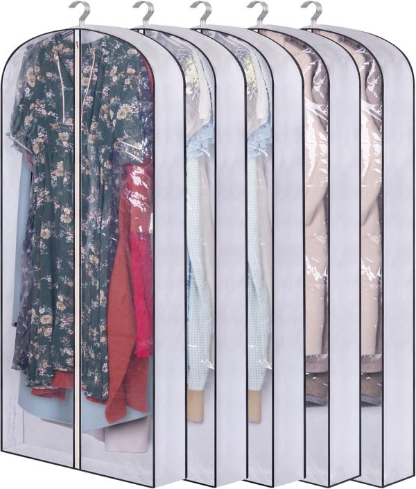 60-inch long hanging garment bags, suitable for closet storage, transparent accordion pleat design, 5-pack